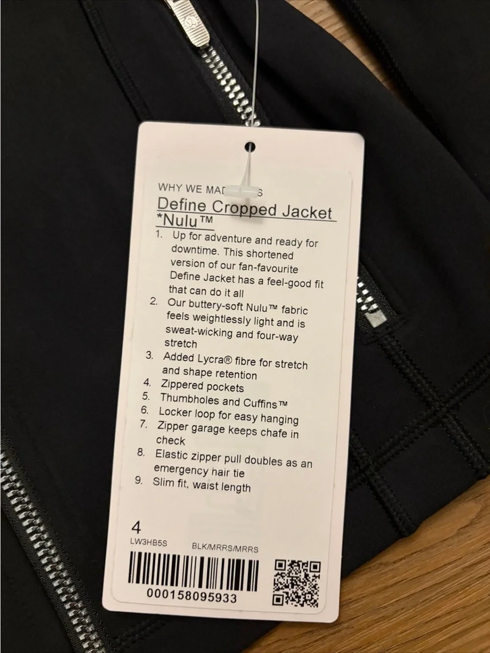 Lululemon Define Cropped Jacket NWT black size 4